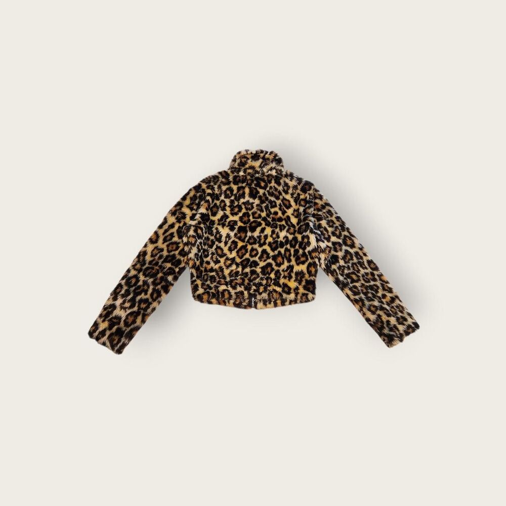 Vintage 90s Up Front brown cheetah print fuzzy full zip cropped collared jacket - Picture 2 of 5